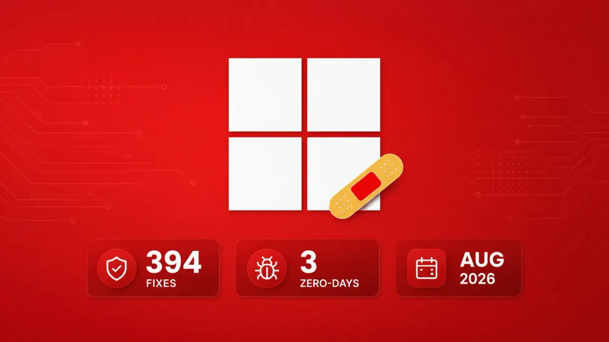 Обновление на Microsoft за Patch Tuesday, август 2026 г. – отстранени са 394 уязвимости, включително 3 zero-day