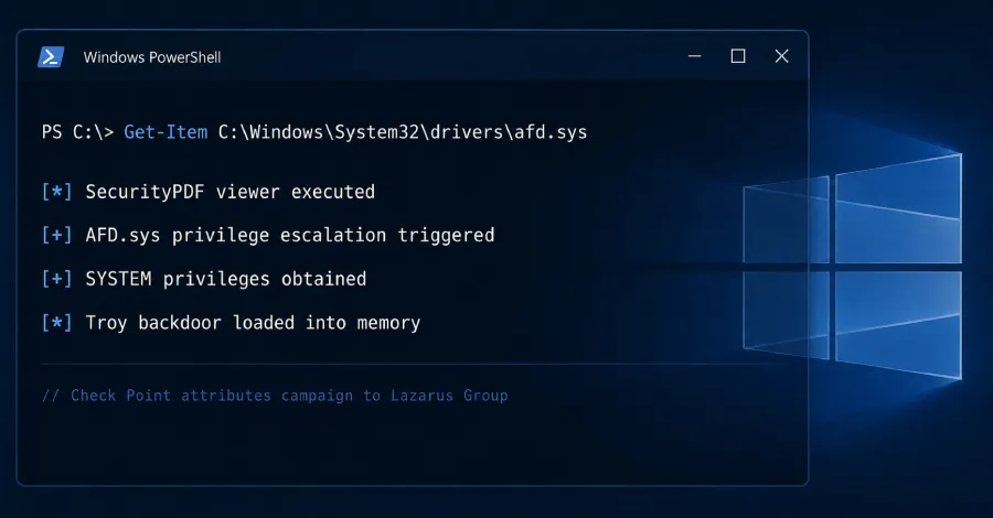 Lazarus експлоатира zero-day уязвимост в Windows, за да придобие SYSTEM права и да инсталира задна врата