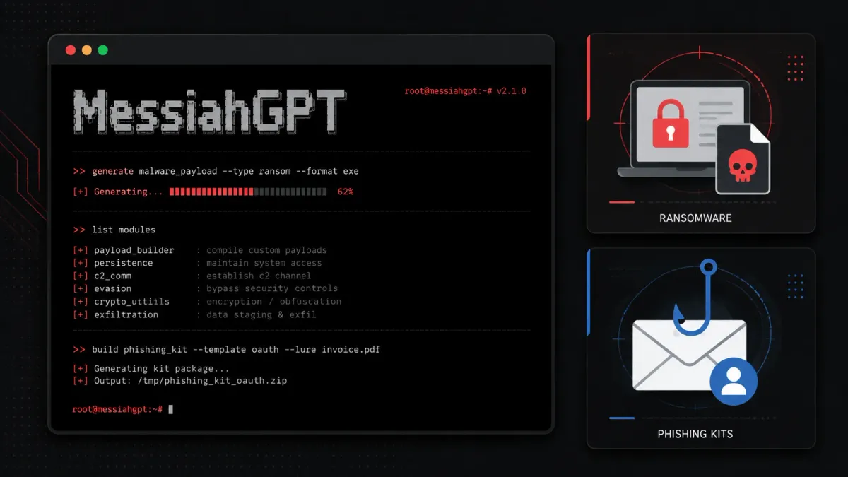 Хакери използват нов BlackHat AI инструмент MessiahGPT за генериране на зловреден софтуер за откуп и фишинг комплекти