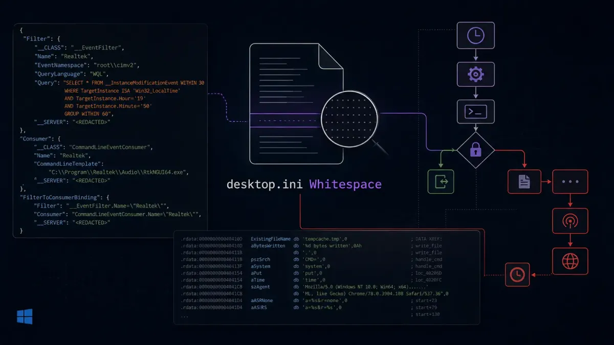 12 KB задна вратичка за Windows крие C2 домейн в празни пространства на desktop.ini, за да избегне откриване
