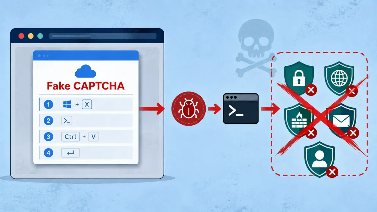 Хакери използват фалшив CAPTCHA, за да инсталират зловреден код, който спира 145 процеса за сигурност