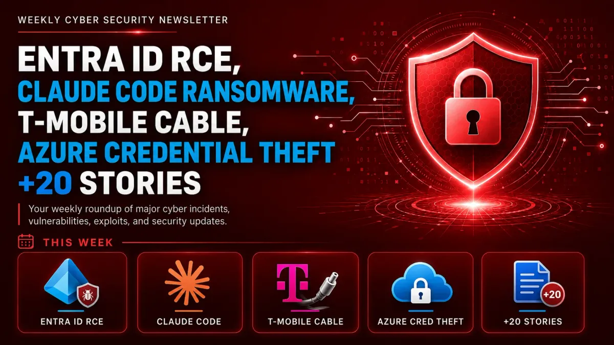 Седмичен бюлетин за киберсигурност – Entra ID RCE, Claude Code Ransomware, кабелът на T-Mobile, кражба на идентификационни данни от Azure + 20 други истории