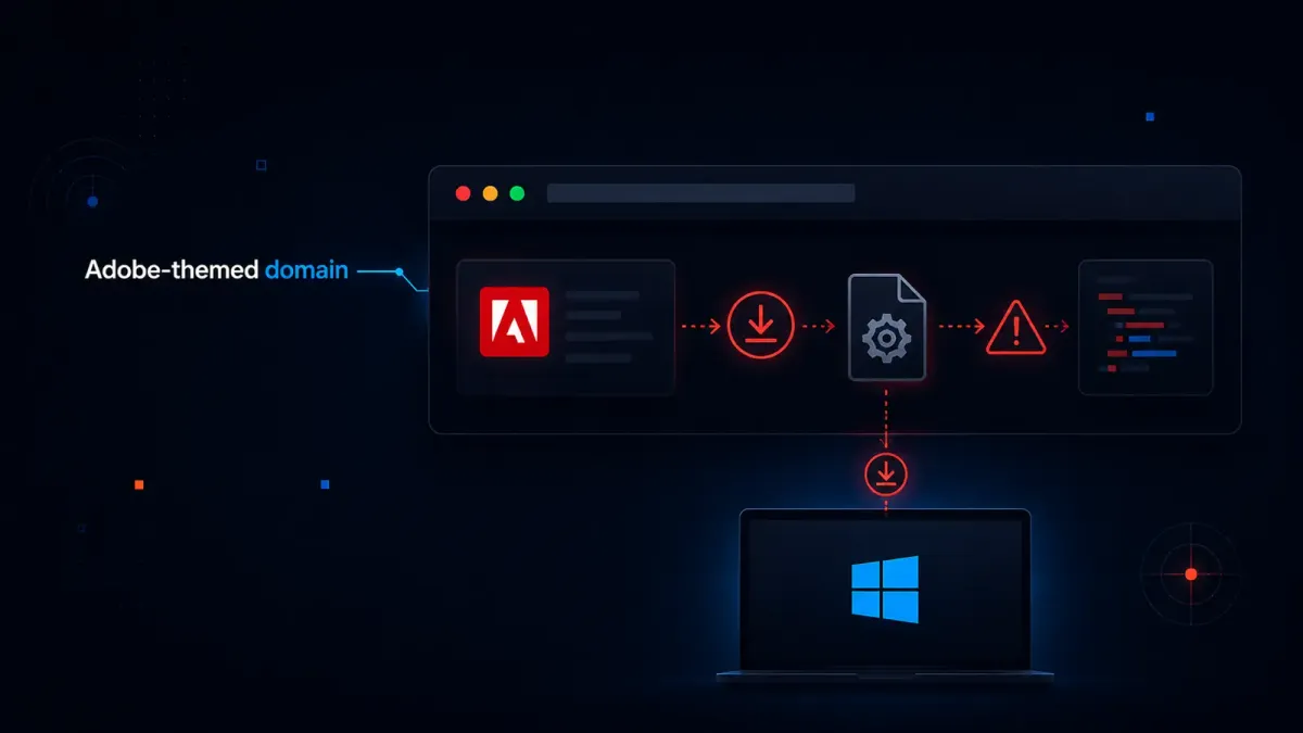 Нова услуга „зловреден софтуер като услуга“ използва домейн с тема Adobe за атака срещу потребители на Windows чрез .bat файл