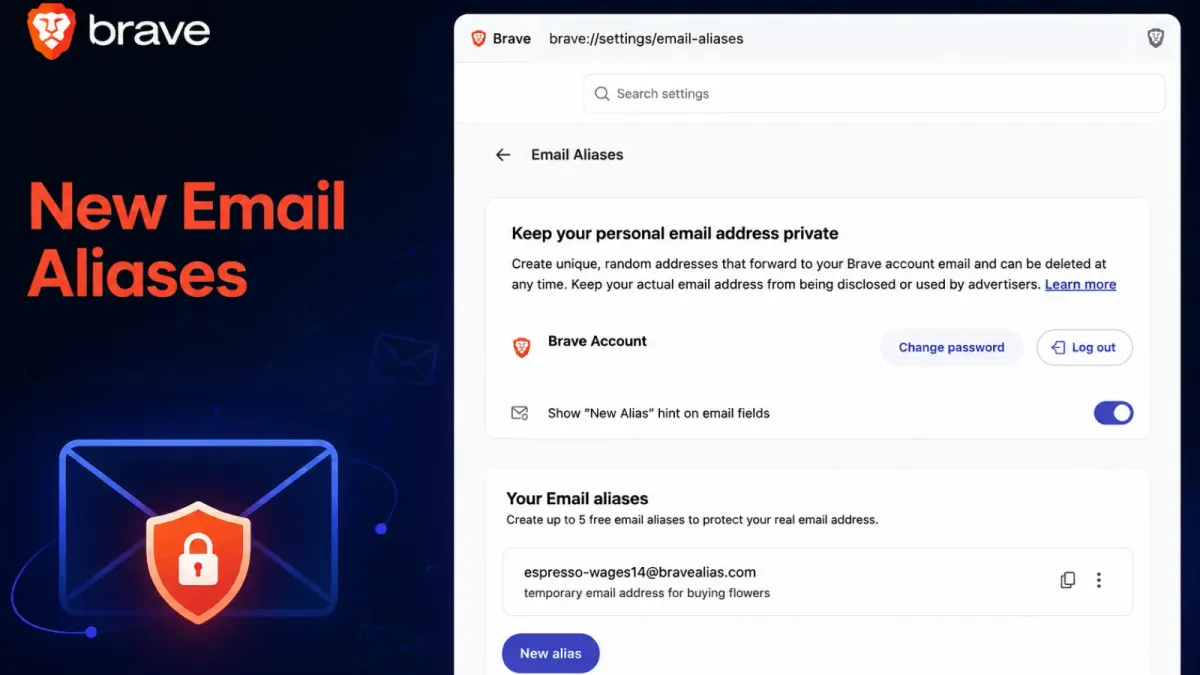 Brave представя нови имейл алиаси за защита на личния имейл адрес