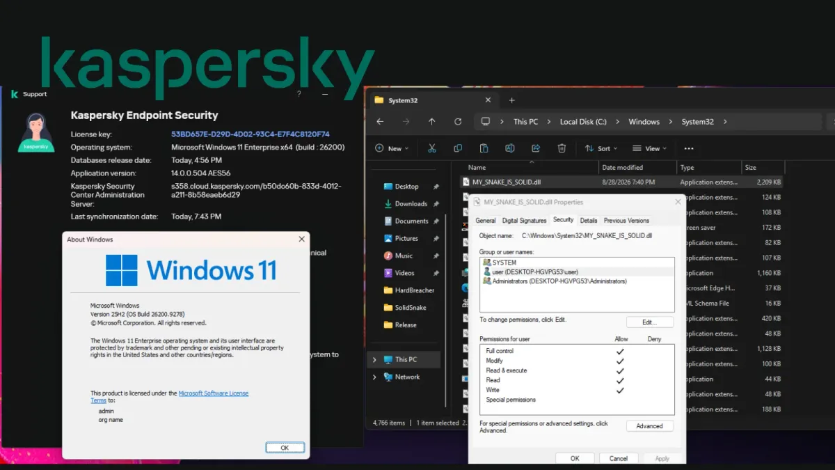 PoC за HardBreacher твърди за zero-day уязвимост за ескалация на привилегии в Kaspersky Endpoint Security под Windows 11