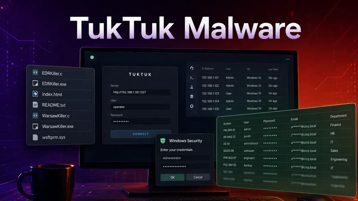 Хакери, разпространяващи зловреден софтуер за откуп (ransomware), използват новия малуер TukTuk за кражба на идентификационни данни и деактивиране на инструменти за сигурност