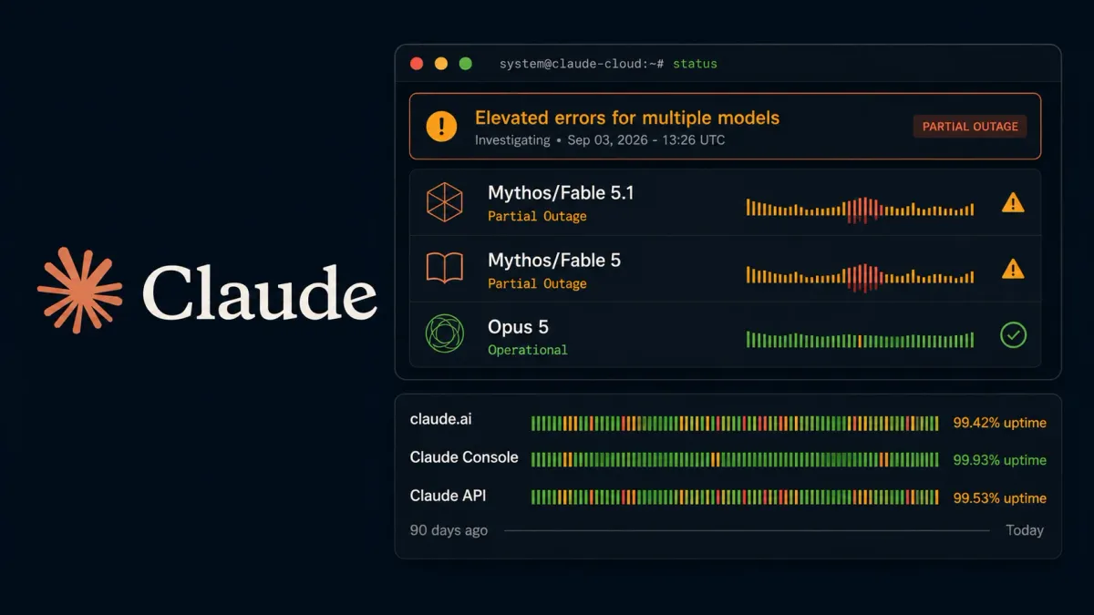 Claude AI претърпя прекъсване, засегнало Mythos 5.1, Fable 5.1 и Opus 5