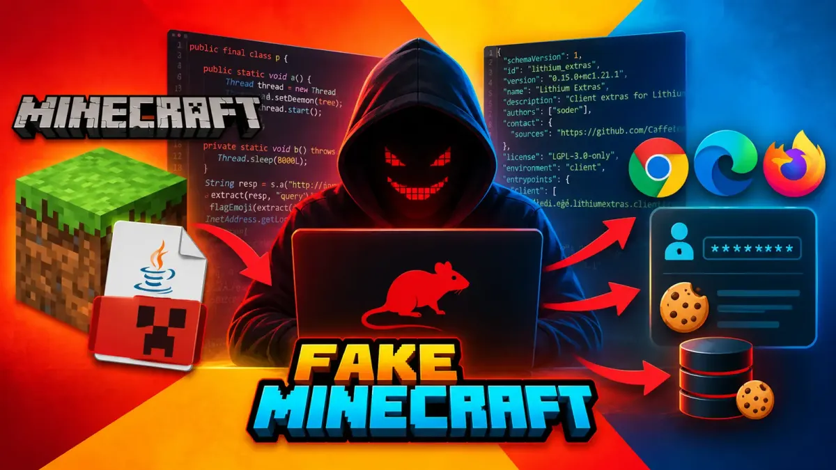 Фалшив модул за Minecraft инсталира Myth Stealer RAT за кражба на пароли и бисквитки от браузъра