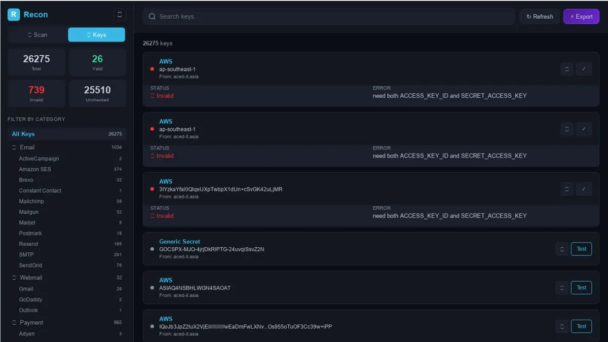Панелът Recon