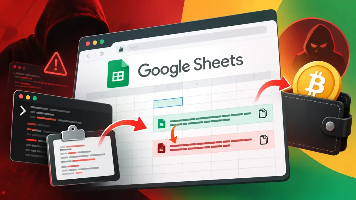 Хакери злоупотребяват с Google Sheets за подмяна на адреси на криптопортфейли при ClickFix атаки