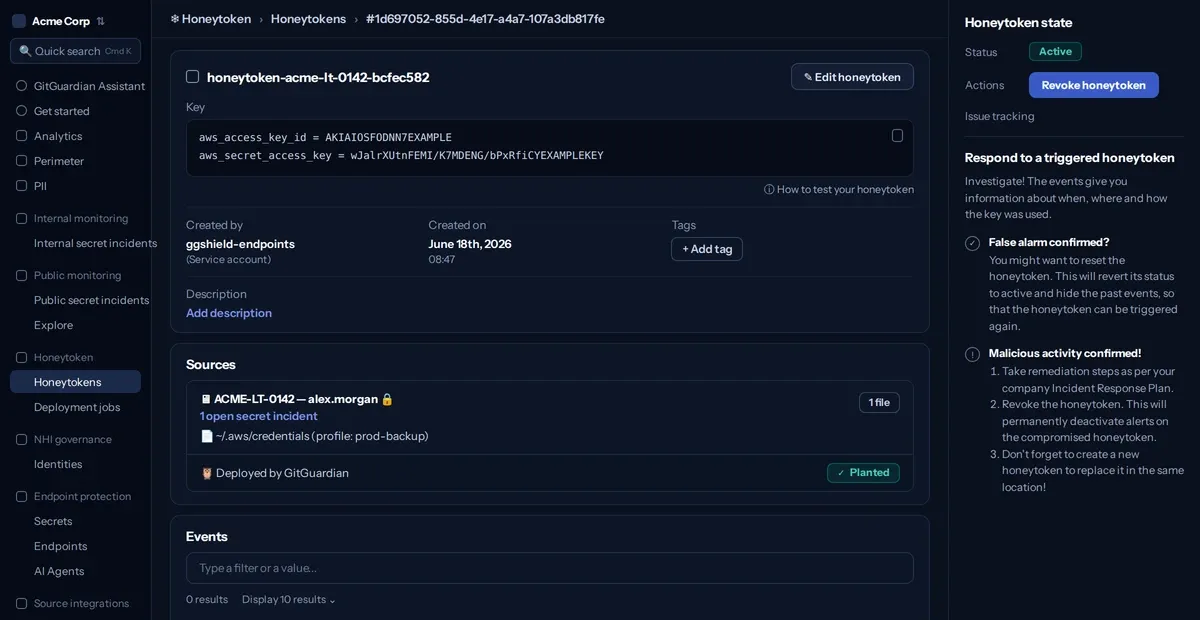 Услуга за honeytoken примамка на GitGuardian