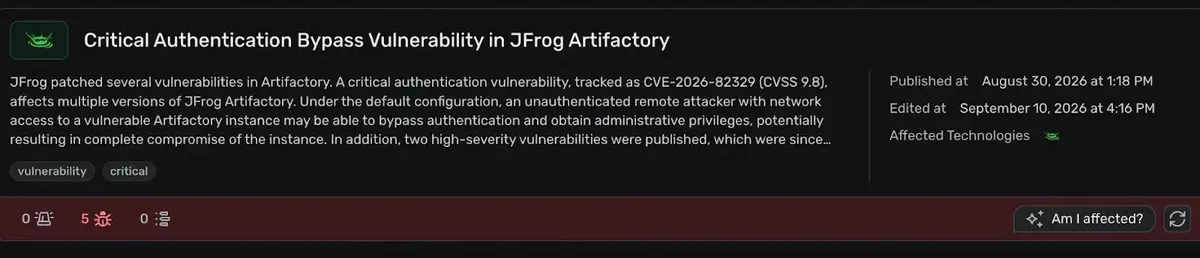 Критична уязвимост за заобикаляне на автентикацията в Artifactory ( източник : Wiz )
