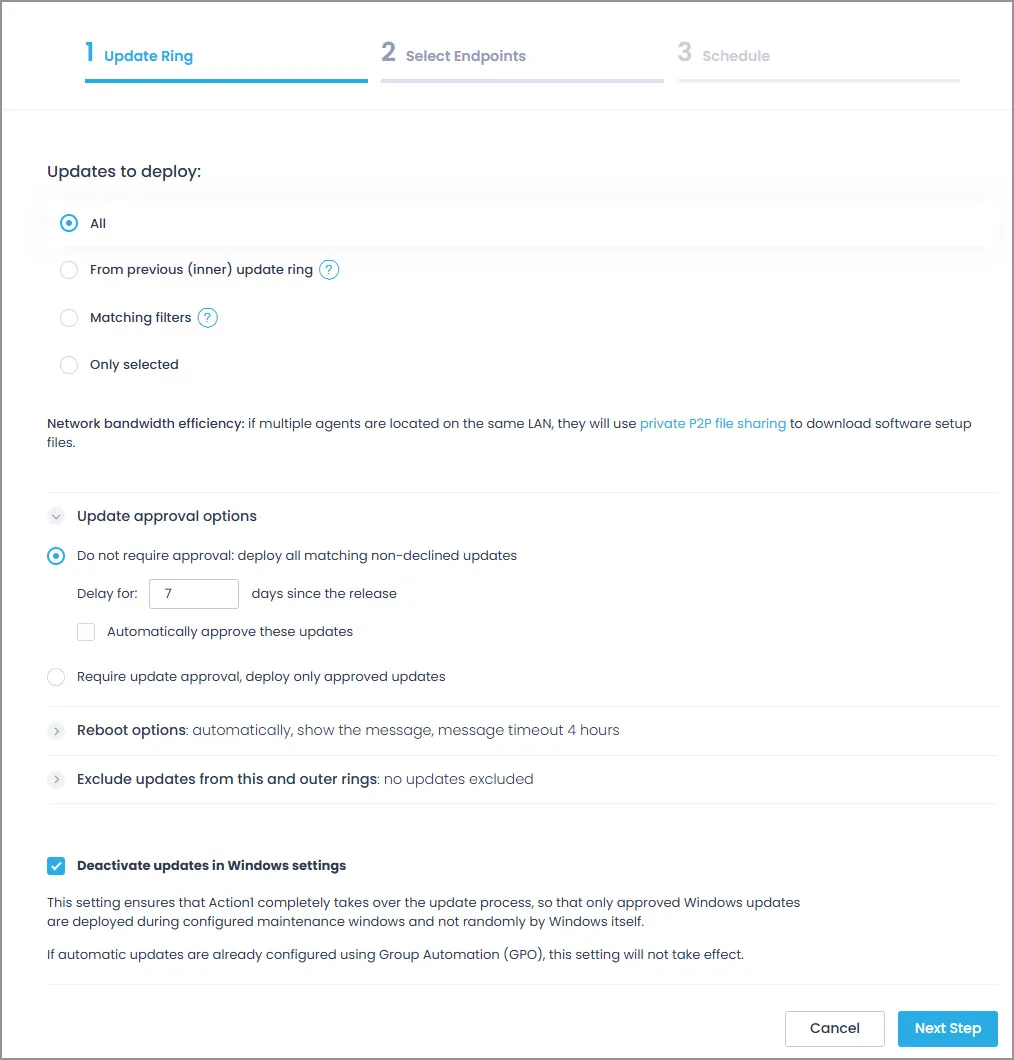 Настройки на пръстените за обновление (Update rings)