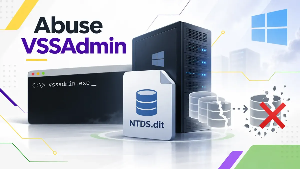 Хакери използват VSSAdmin за извличане на NTDS.dit и изтриване на локалните копияр за възстановяване на Windows