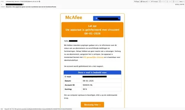 Примерен фишинг за подновяване на антивирусен софтуер (Източник – Virus Bulletin)