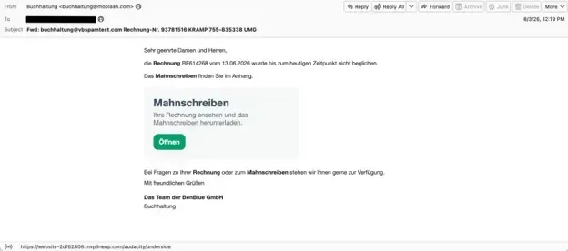 Примерен фишинг с фактура, пренасочващ към OpenSea (Източник – Virus Bulletin)