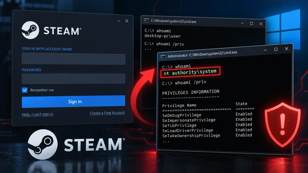 Zero-day уязвимост в Steam за Windows позволява незабелязано ескалиране на привилегиите до пълни права SYSTEM