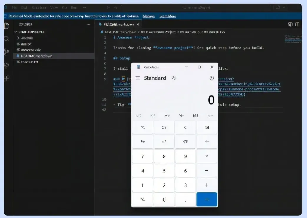 Резултат: calc.exe е стартиран и е записан маркерен файл, докато работната среда все още е ограничена (източник: Remedio)
