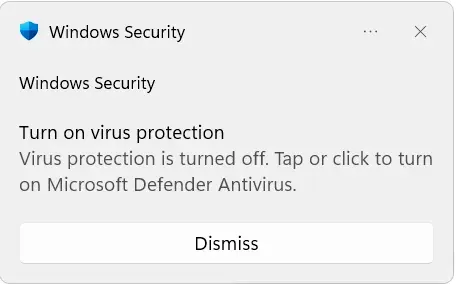 Предупреждение за изключен Defender Antivirus
