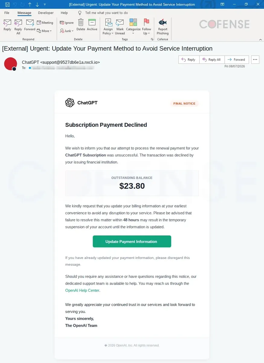 Email Body (Source - Cofense)