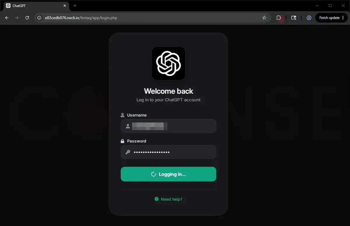 Phishing Page (Source - Cofense)