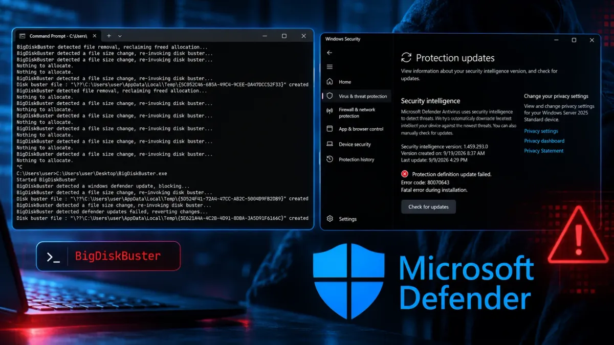 MSNightmare публикува уязвимост за отказ на обслужване при обновяване на Windows Defender, наречена BigDiskBuster