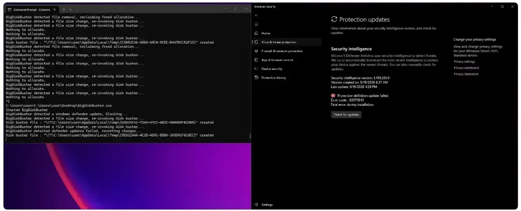 BigDiskBuster: Дефект за отказ на обслужване в Defender (източник: MSNightmare)