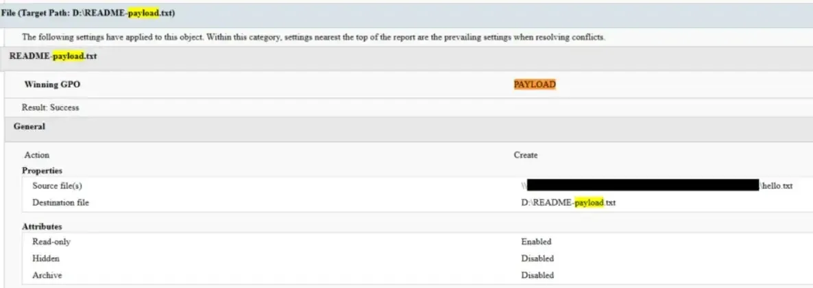 Настройки, променени от GPO на PAYLOAD (Източник: SecureList)