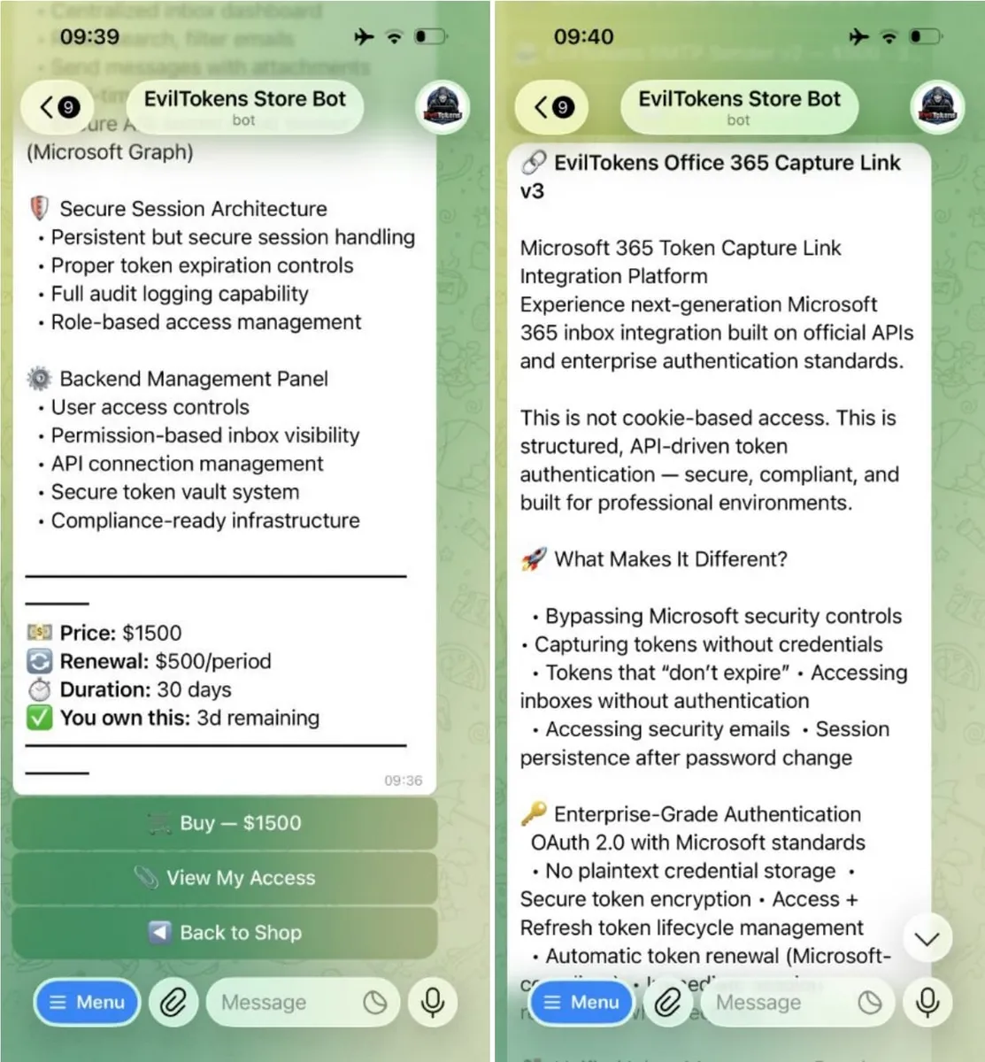 Реклама на EvilTokens в Telegram