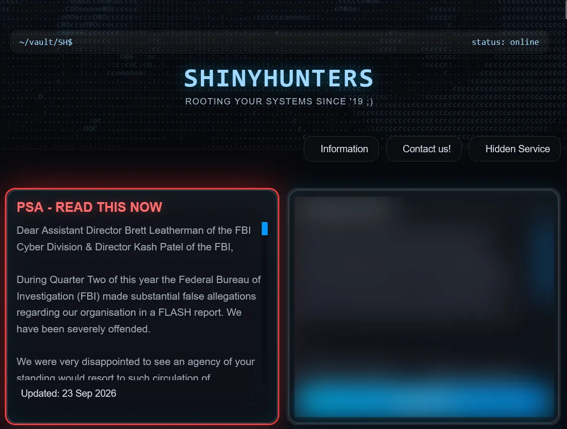 Изявление на ShinyHunters относно атаката срещу ФБР