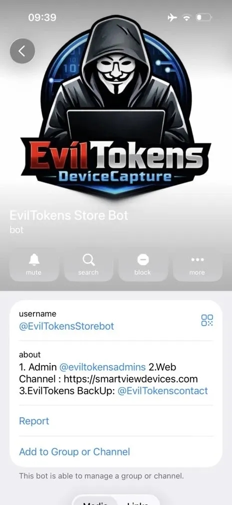 EvilTokens Telegram бот (Източник – Microsoft)