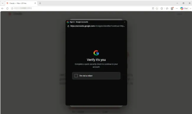 фалшив прозорец за проверка на Google