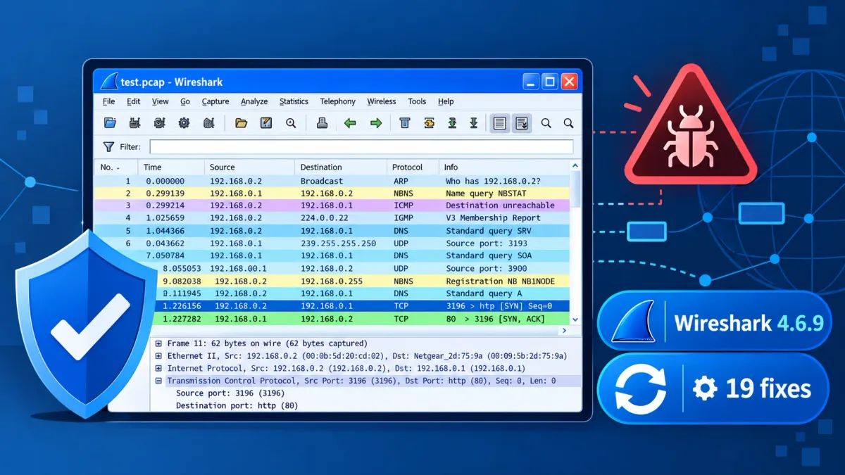 Wireshark 4.6.9 отстранява 19 уязвимости, включително възможност за изпълнение на код чрез злонамерен пакет