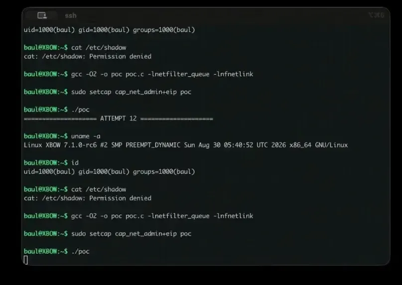 Експлойтът, достигащ до shell с root привилегии (източник: xbow)