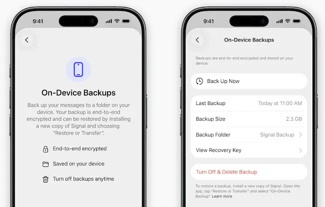 Резервно копие на Signal за iOS