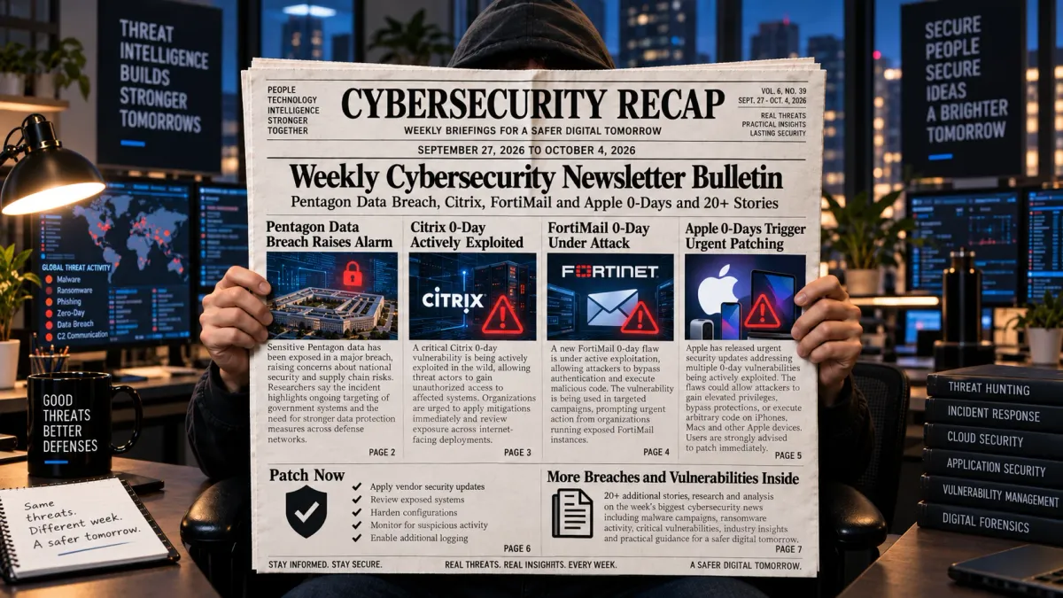 Бюлетин за киберсигурност – Пробив на данни в Пентагона, zero-day уязвимости в Citrix, Fortimail и Apple и над 20 новини