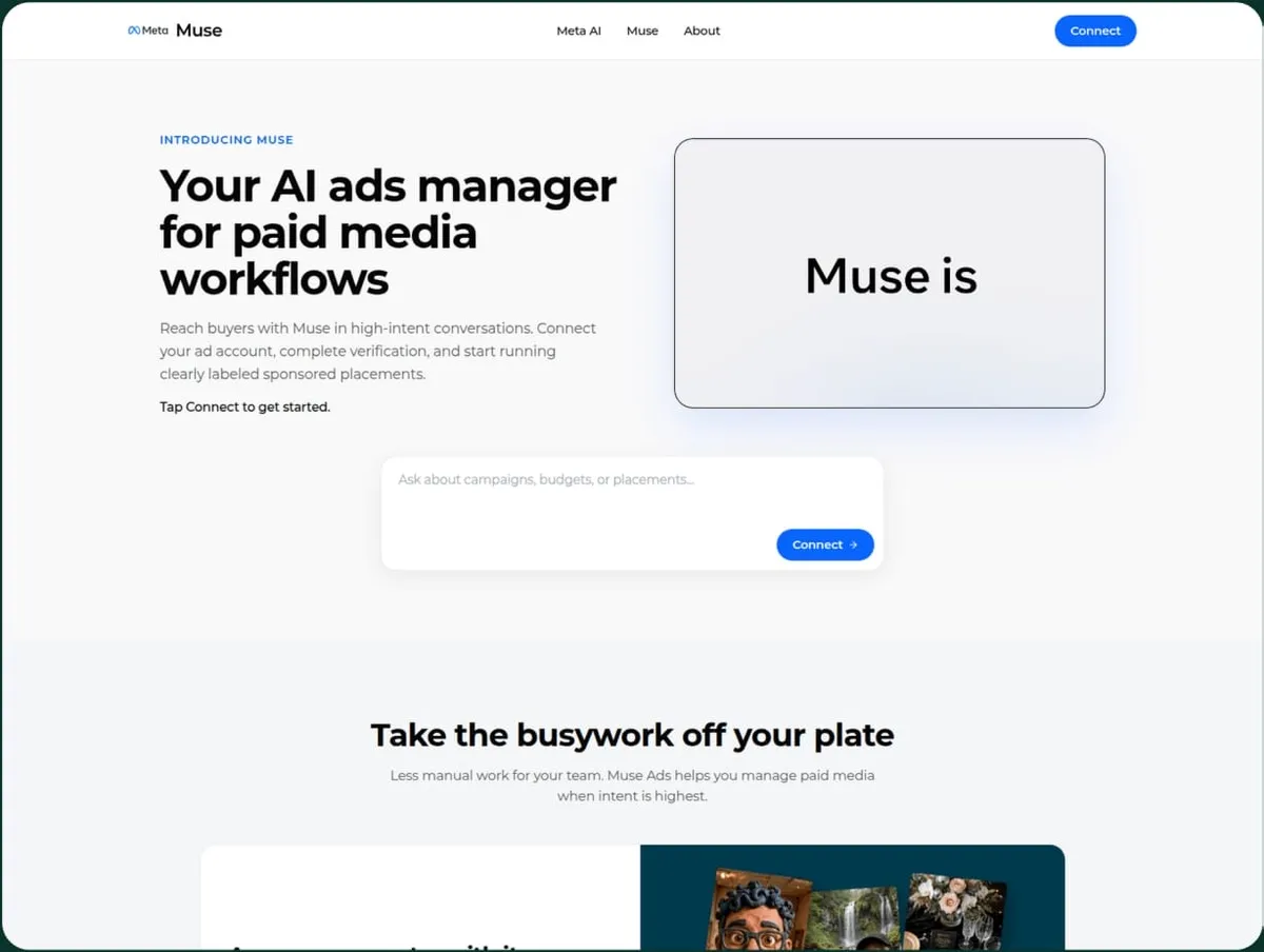 Фалшива страница на Muse Ads, подканяща посетителите да натиснат „Connect“