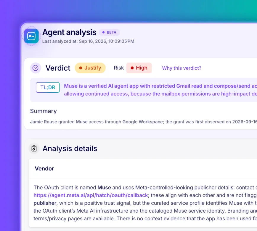 Присъда и мотиви на анализатора на риска за OAuth достъп в Nudge Security
