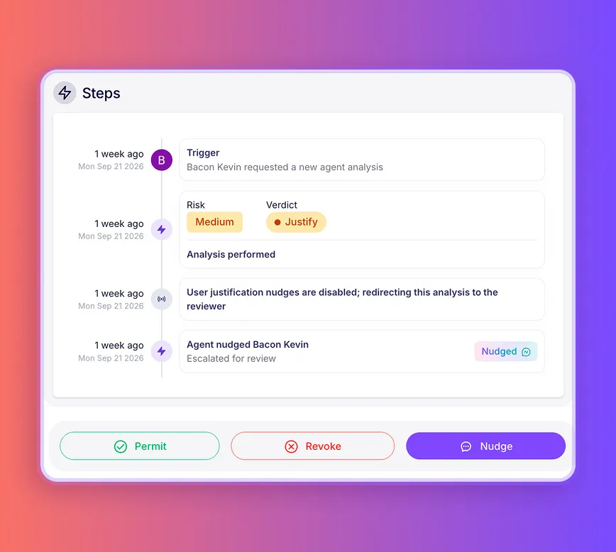 Преглед и оторизиране на препоръка от агент в Nudge Security