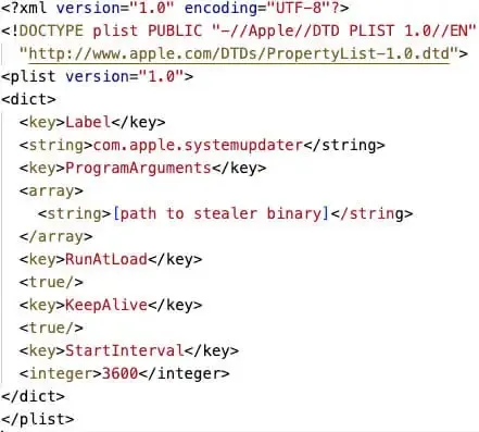 ICMacOS com.apple.systemupdater.plist файл (Източник - SOCRadar)