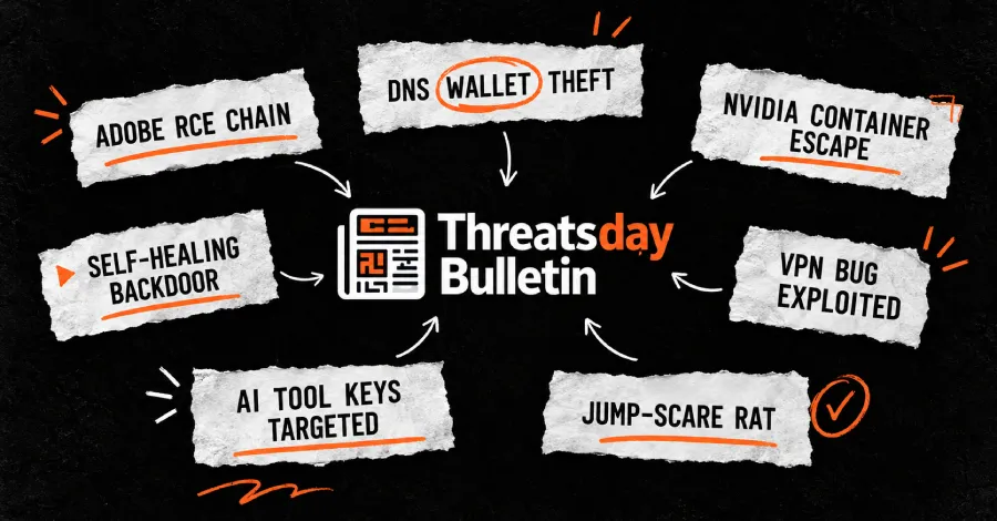 ThreatsDay: Adobe RCE, кражба на портфейли през DNS, бягство от контейнери в NVIDIA, самовъзстановяващ се бекдор + още 23