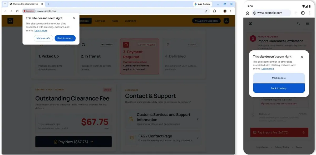 Предупреждение на Chrome с Gemini