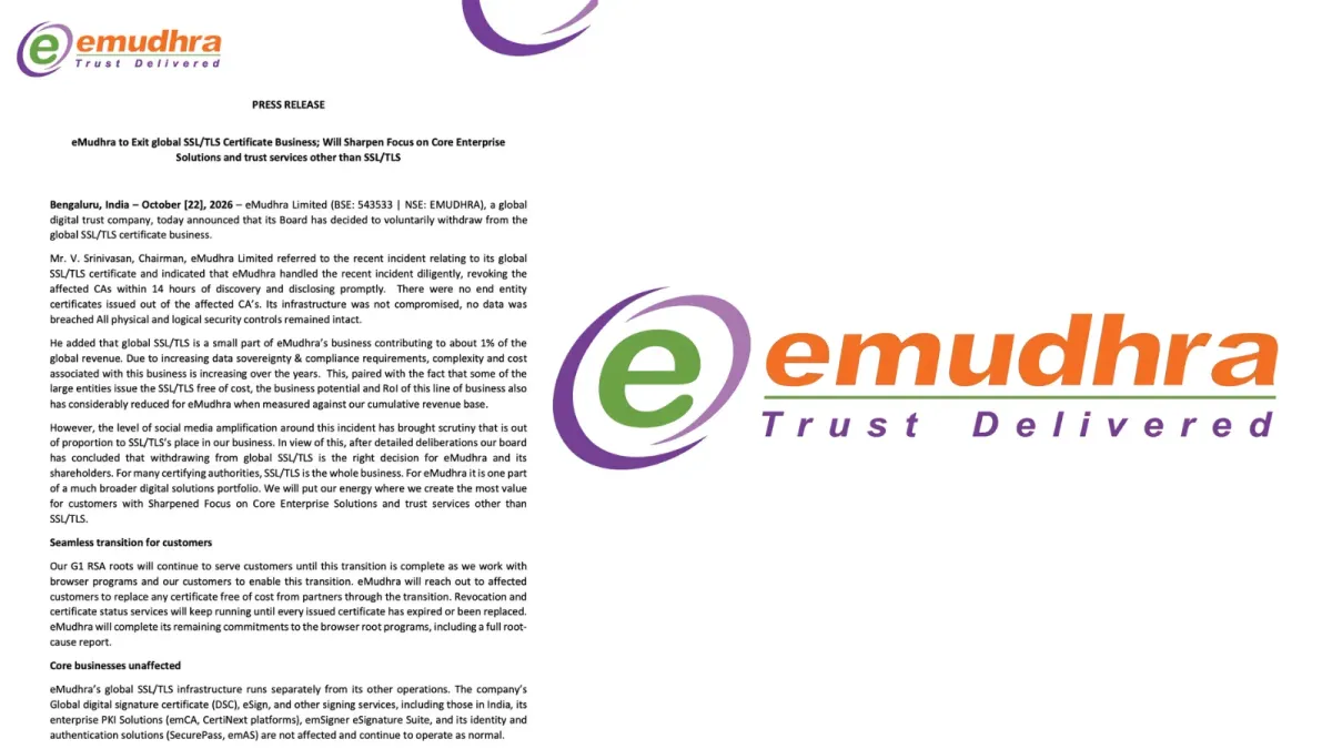 eMudhra се оттегля от глобалния бизнес със SSL/TLS сертификати след разкриване на уязвимост