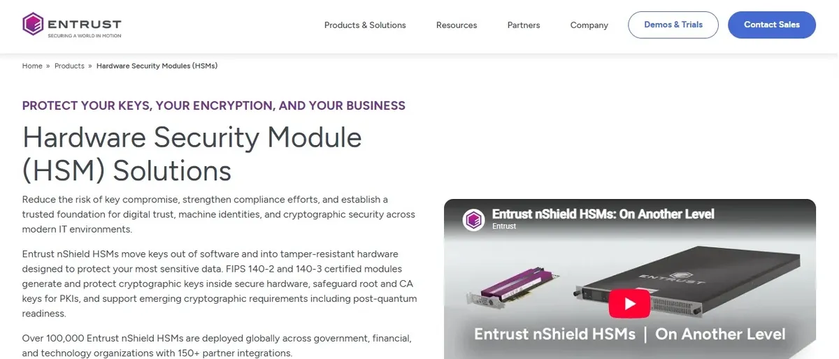 Entrust (nShield) – най-добро изпълнение с висока степен на гаранция