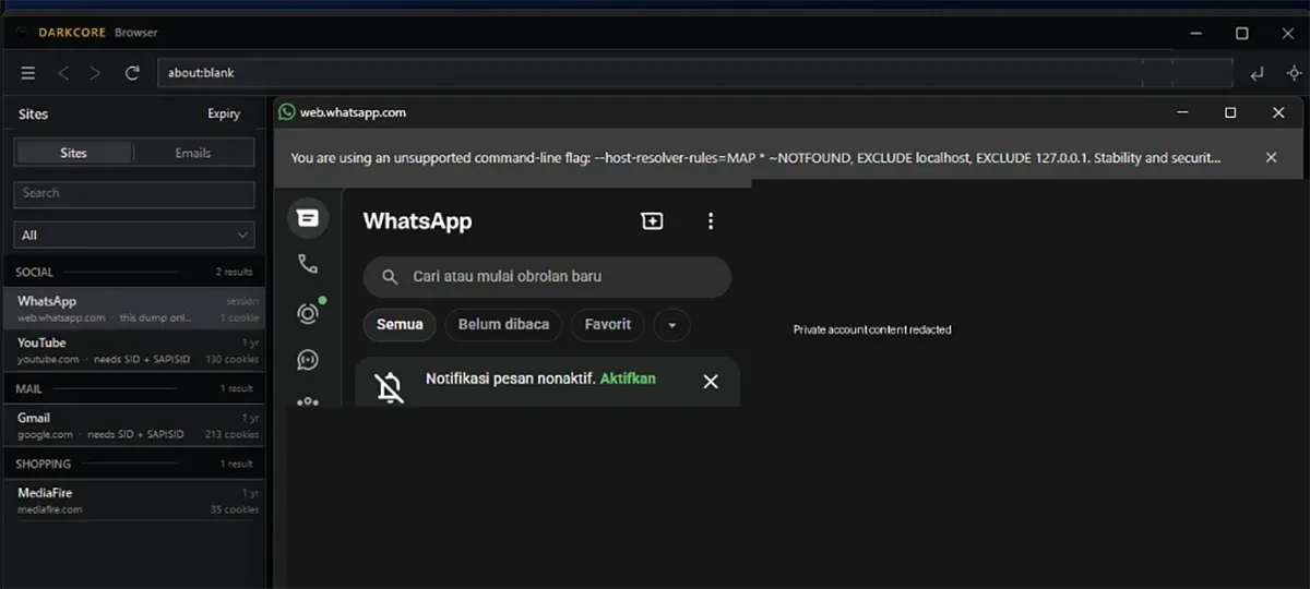 Gmail, показан през HVNC интерфейса на DarkCore (Източник – Blackfog)