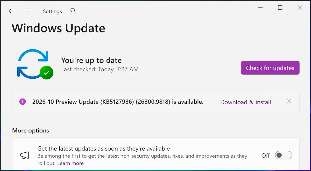 Предварително обновяване Windows 11 KB5127936